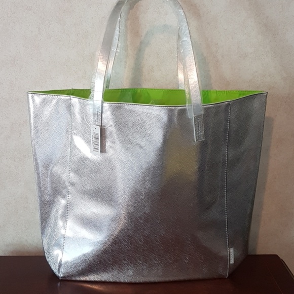 Clinique Handbags - Silver and lime tote bag